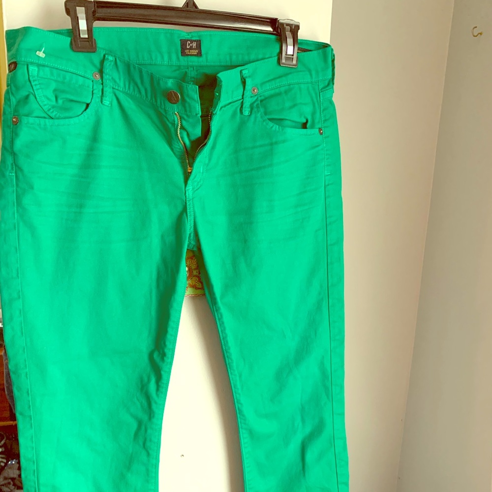 Mint green jeans with cuff detail skinny fit
